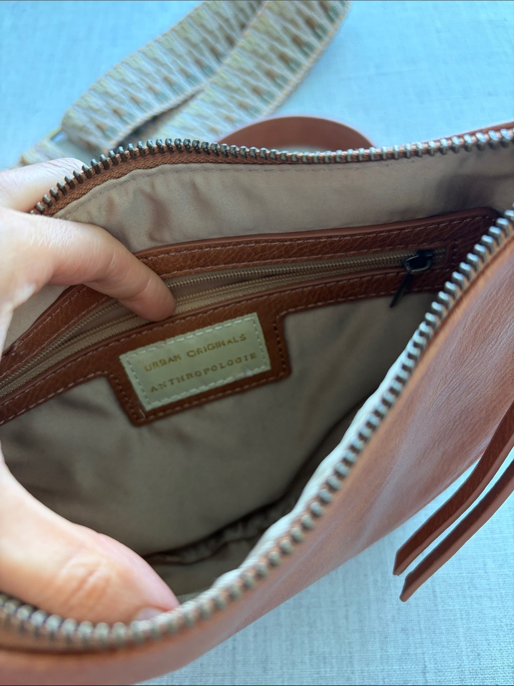 Anthropologie Tan Crescent Brown Crossbody with Woven Strap - Picture 2 of 5